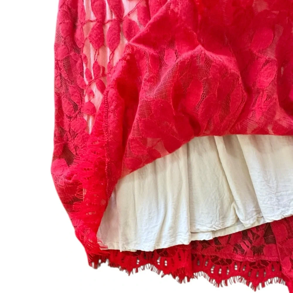 Free People Vibrant Red Lace Mini Dress Size 4 - Picture 7 of 12